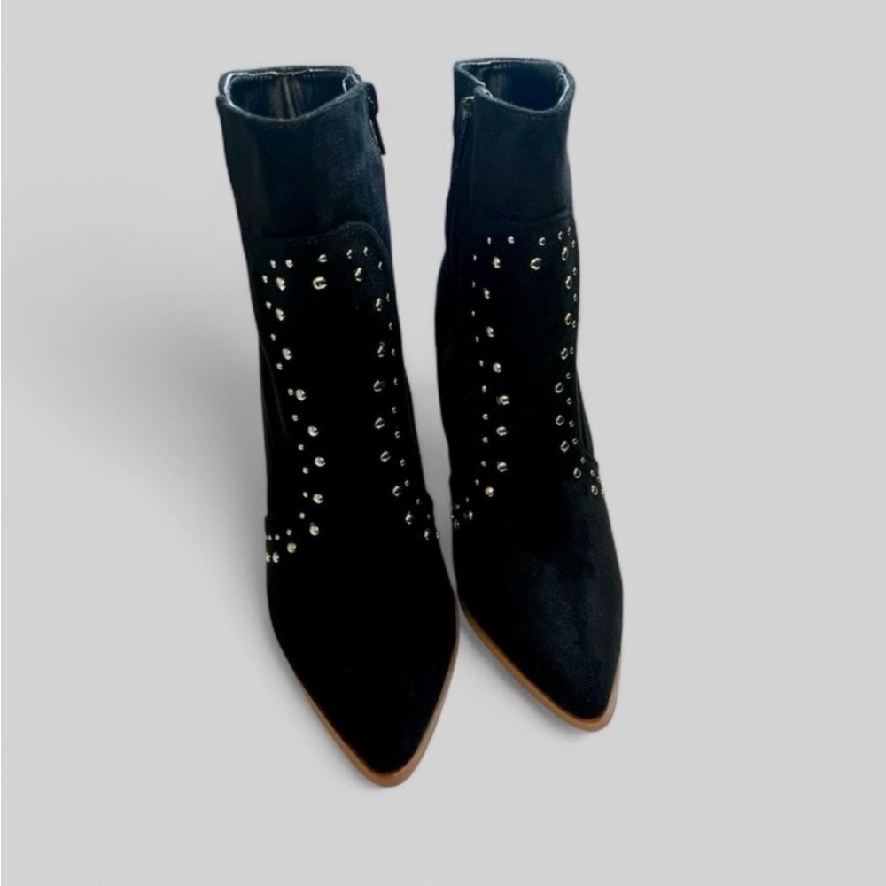 Lulus Studded Western Booties Black Faux Suede Cowgirl Heel 8 - Picture 3 of 4